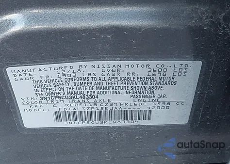 2019 Nissan Kicks Sv z USA, uszkodzony, nr VIN 3N1CP5CU3KL483304